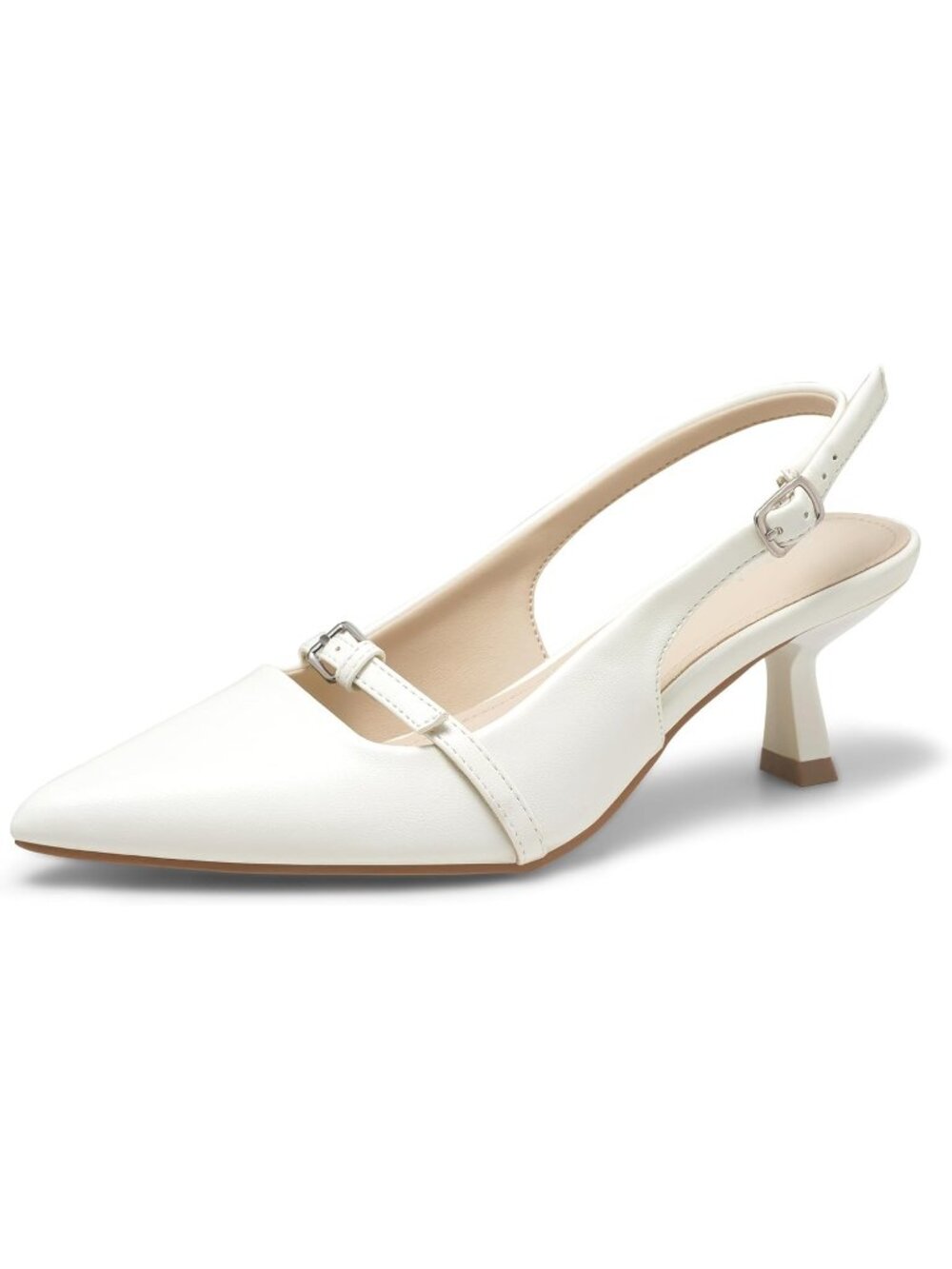 Women's White Mary Jane Kitten Heels Pointed Toe Slingback Dress Pump Shoes